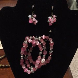 3 strand bracelet and earrings set